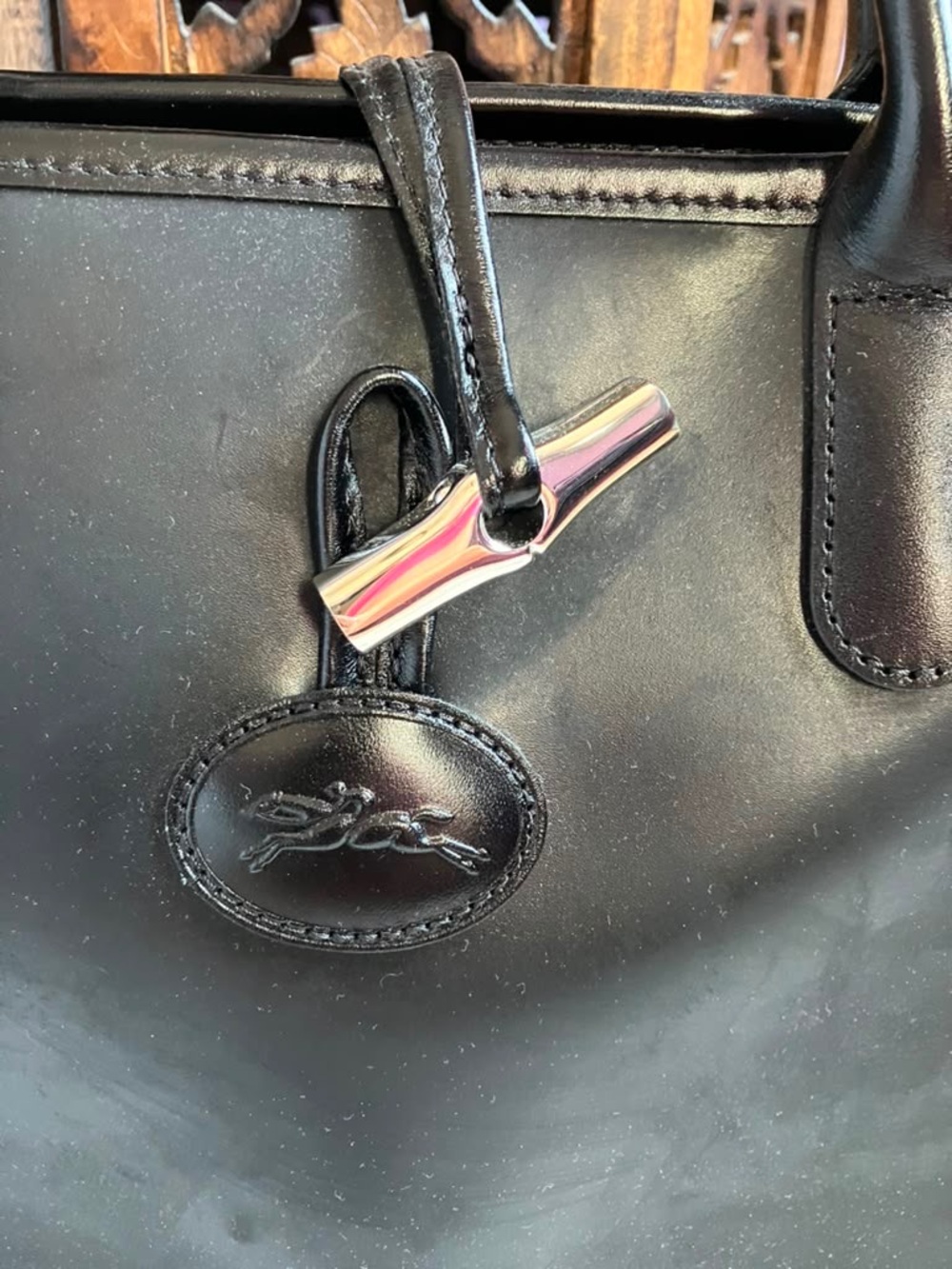 Longchamp Roseau Black Leather Tote Briefcase with Silver Accent - Picture 5 of 15